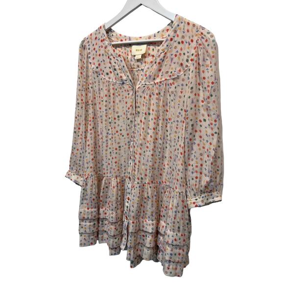 Anthropologie Maeve Top Womens Small Paccia Geometric Print Tunic Blouse Ruffle - Picture 8 of 12
